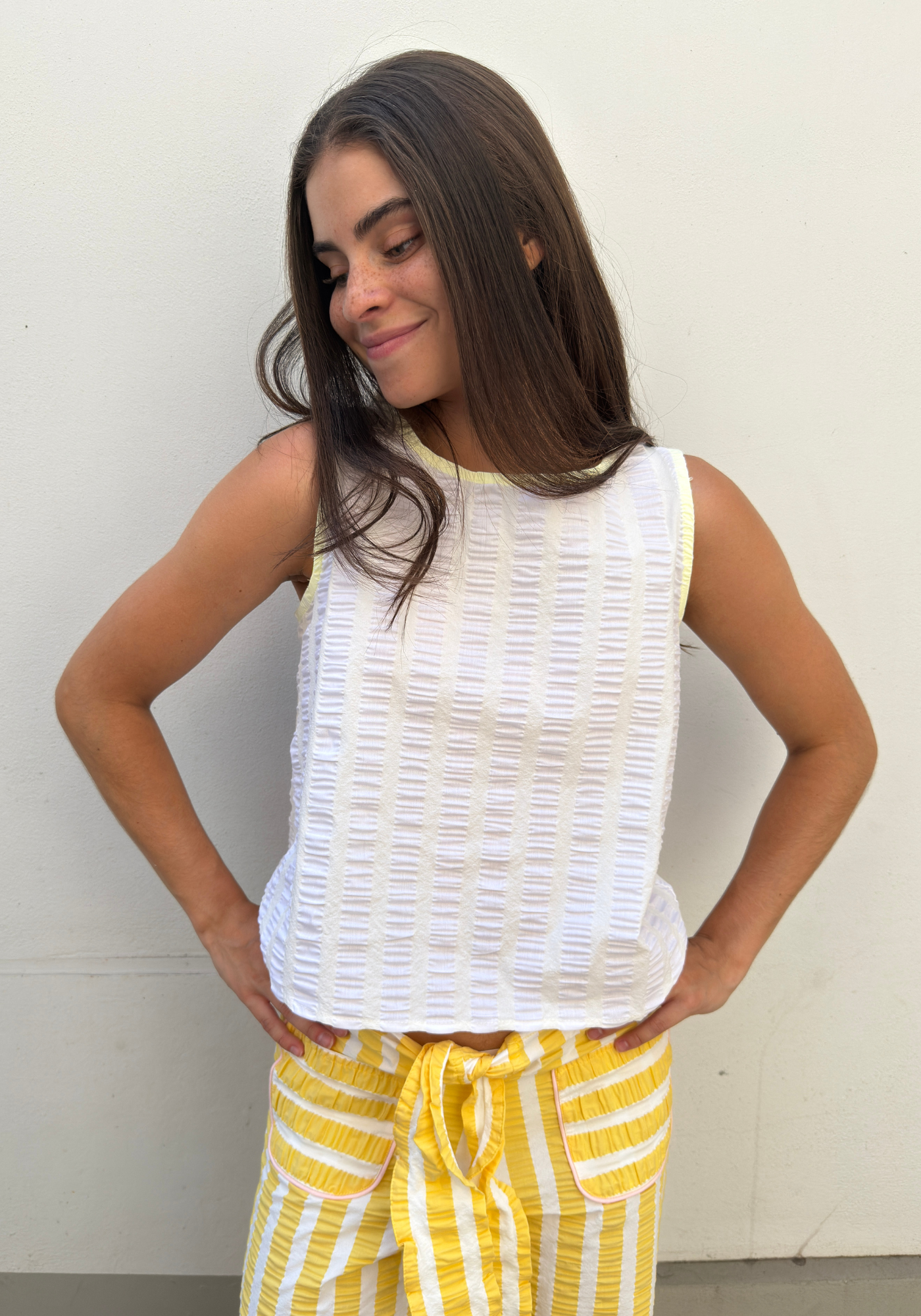Top Ana Rayas Bianco