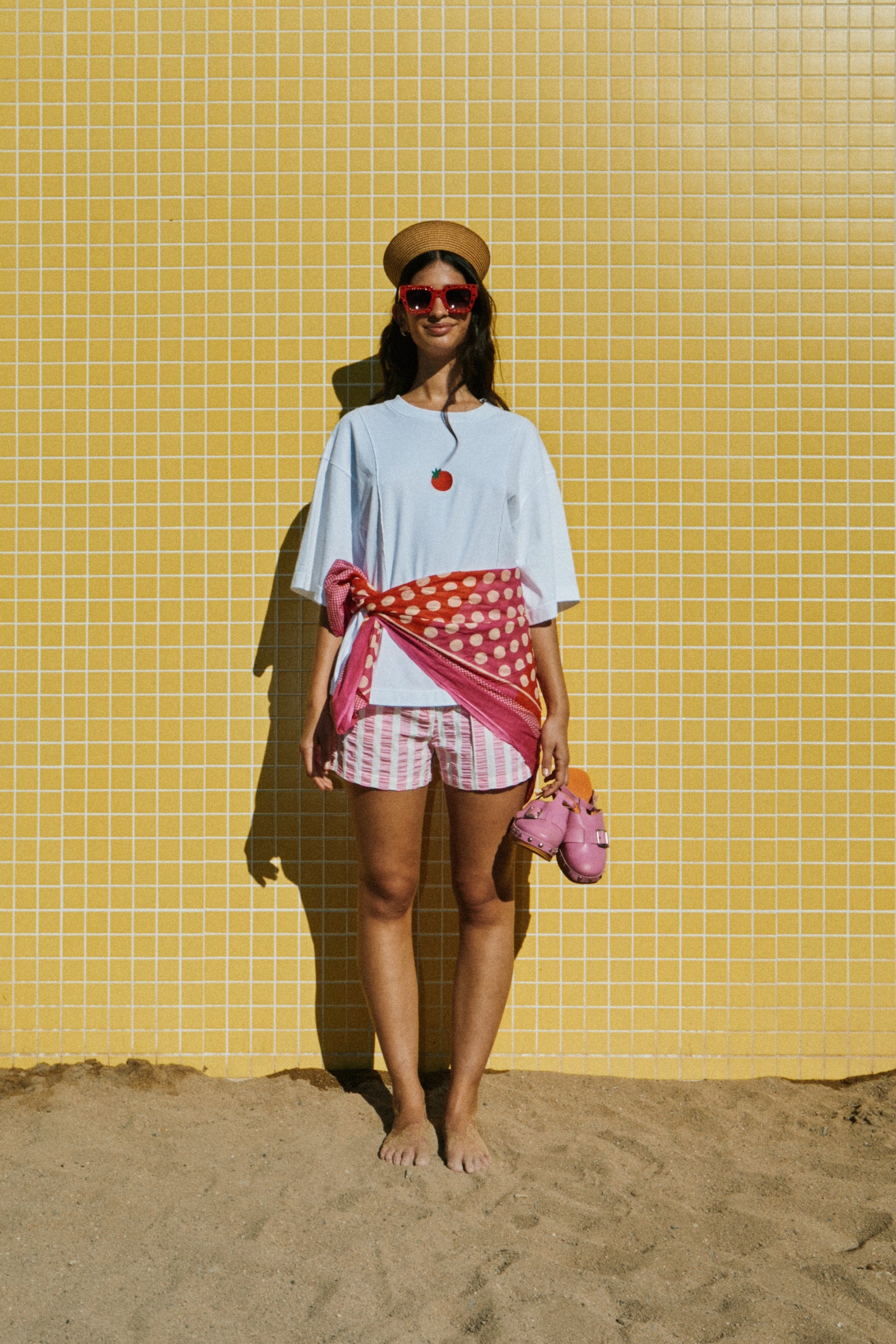 Short Star a Righe Rosa