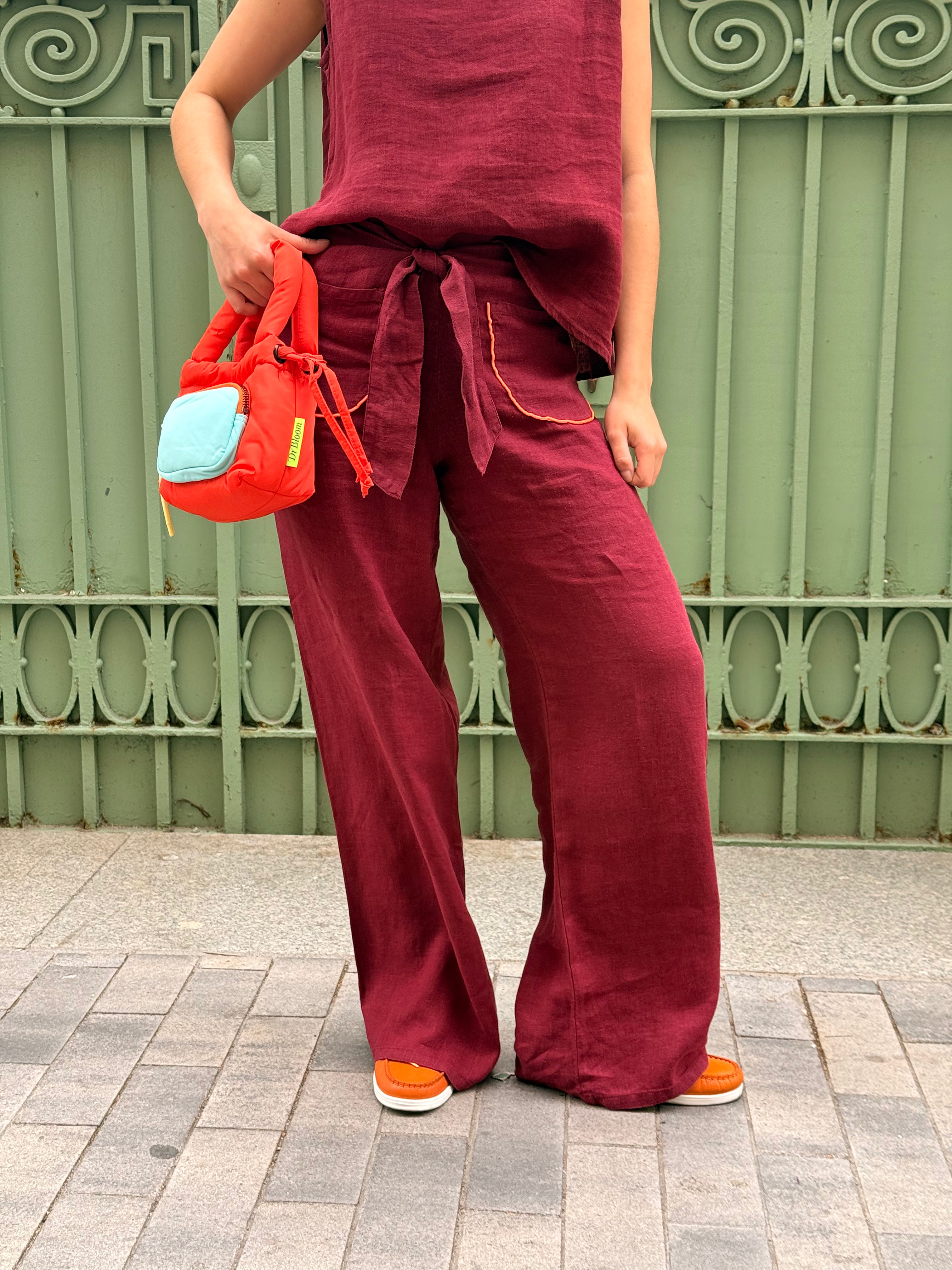 Pantalon en lin vin Lazo