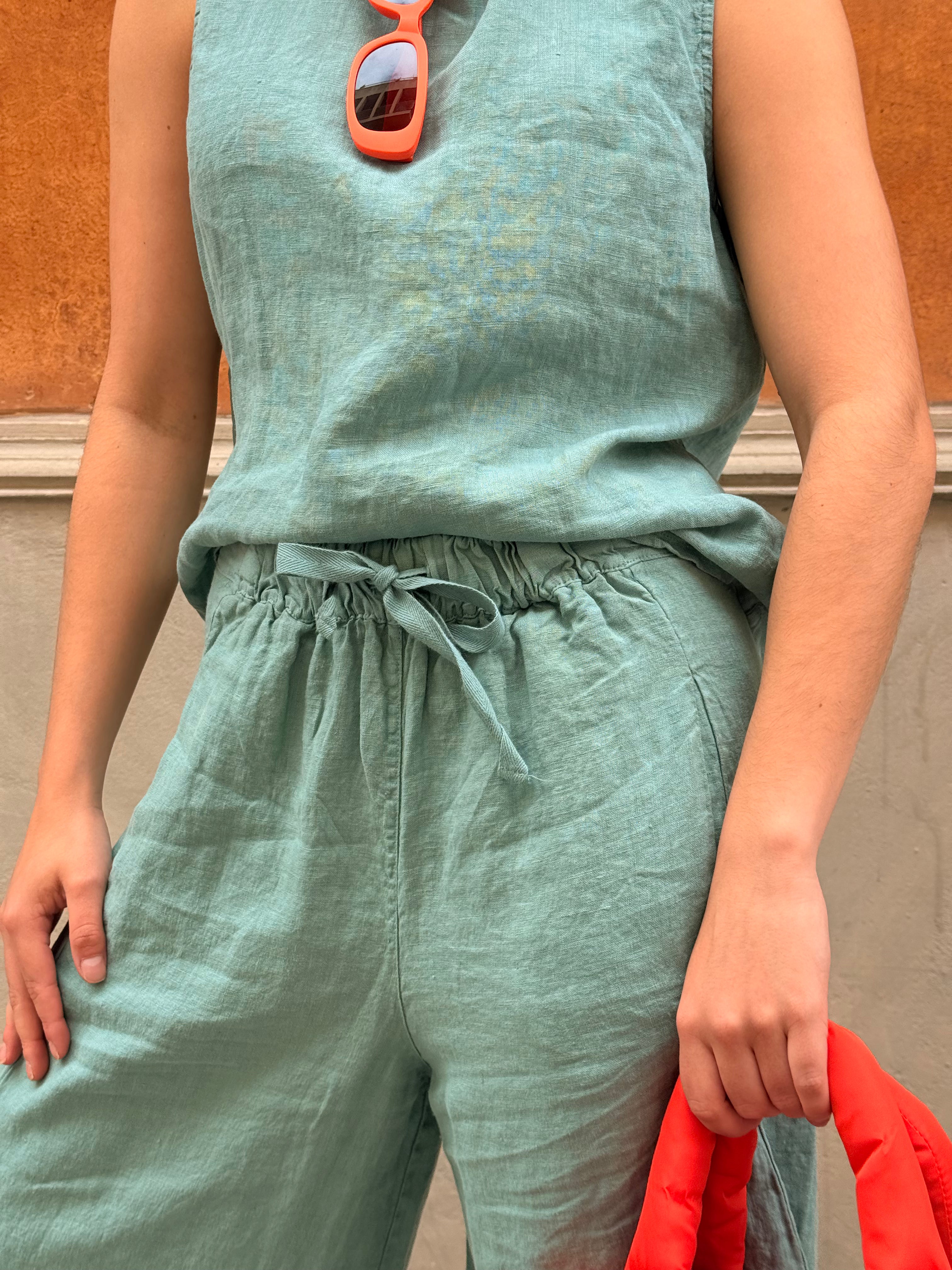 Pantalon bouffant en lin vert