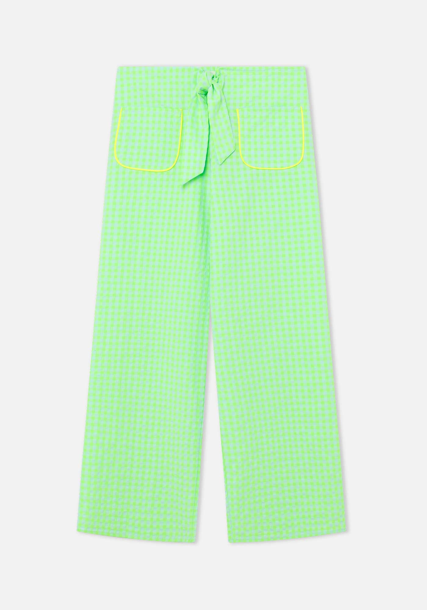 Pantalone con fiocco Vichy verde