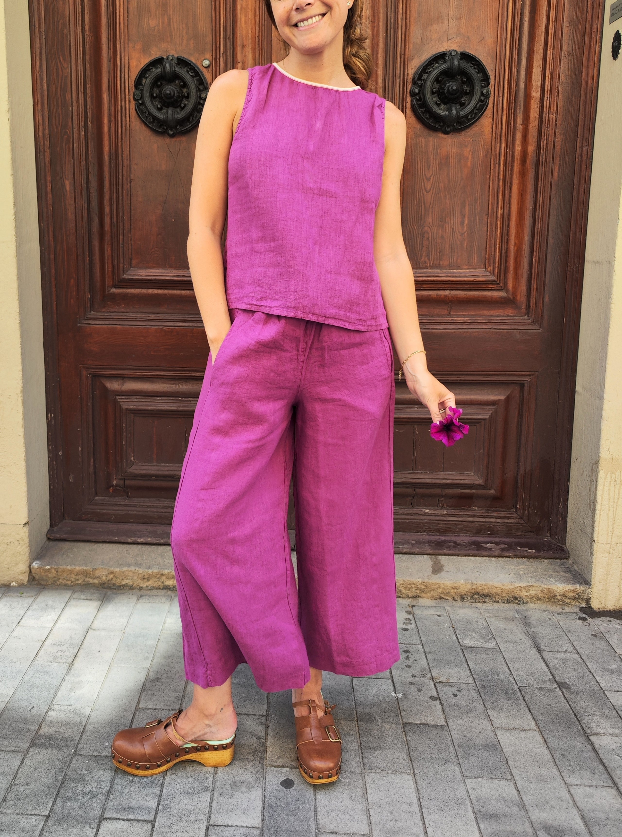 Pantalon Bomba Lin Framboise