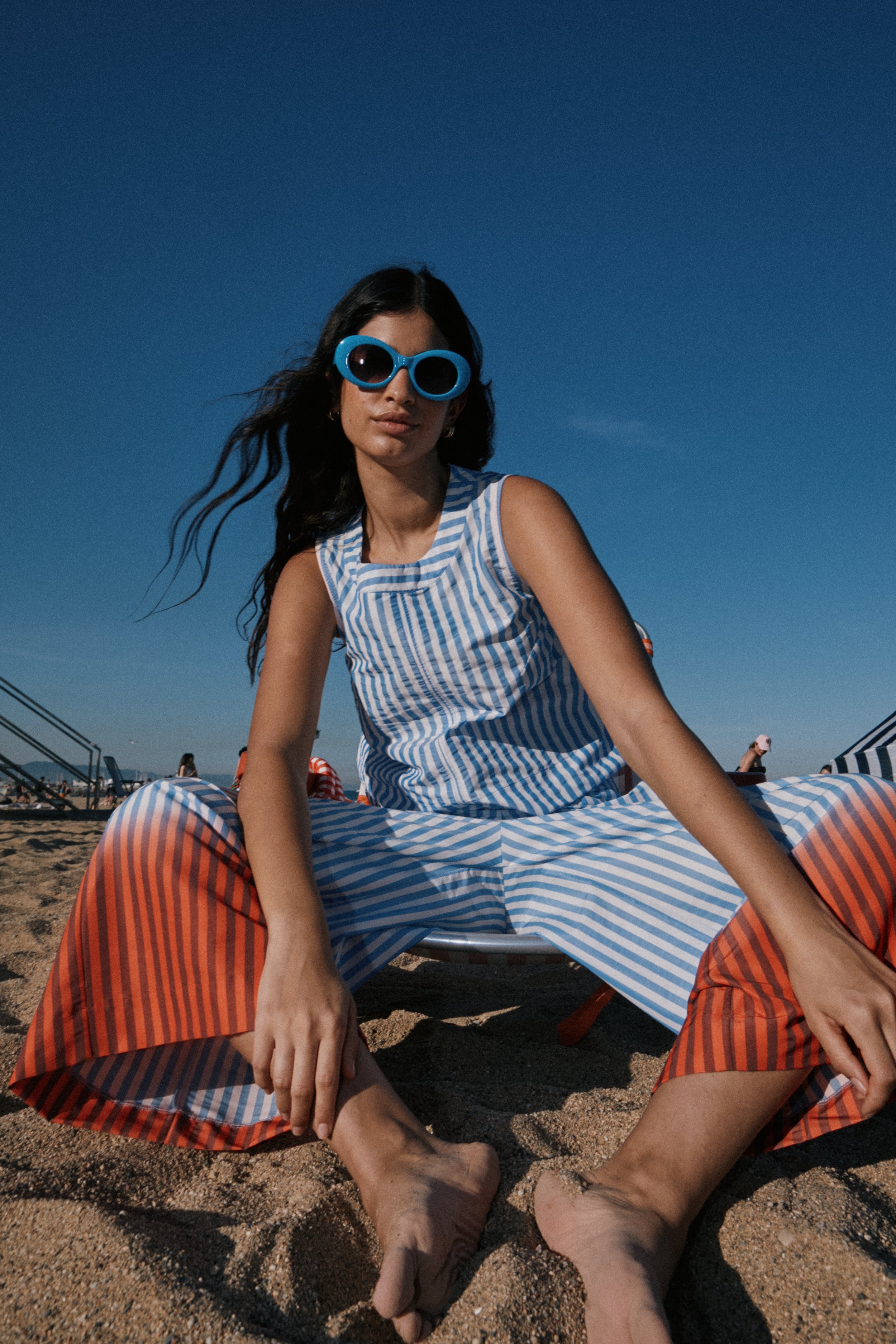 Pantaloni Bomba a Righe Blu