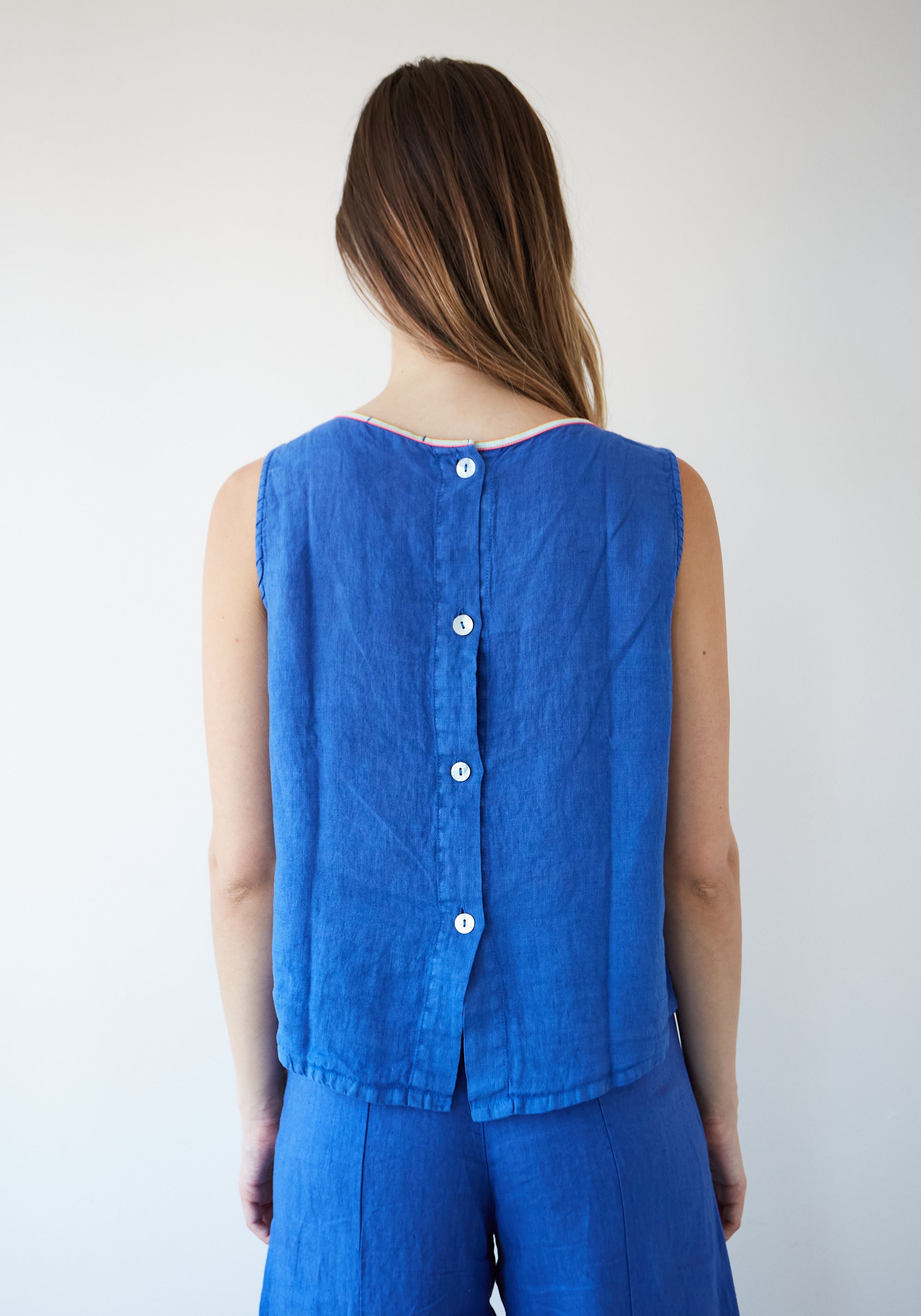 Top Ana Linen Bleu