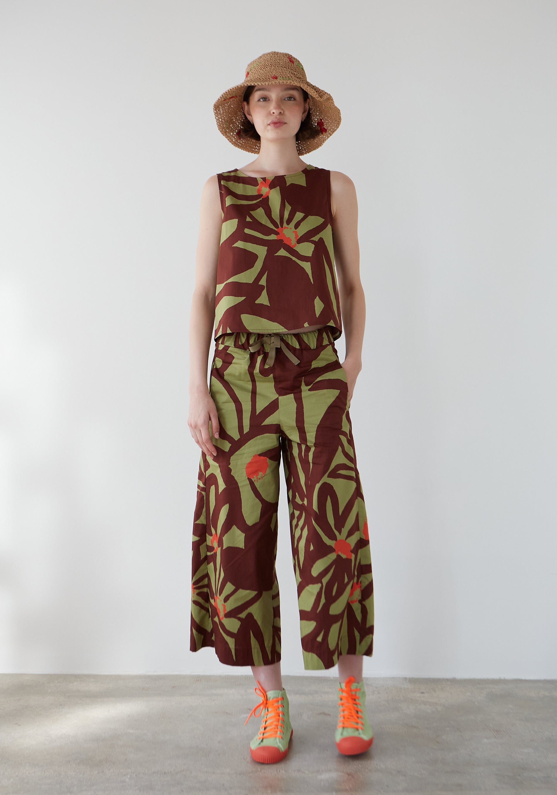 Pantalon Bomba à Fleurs kaki