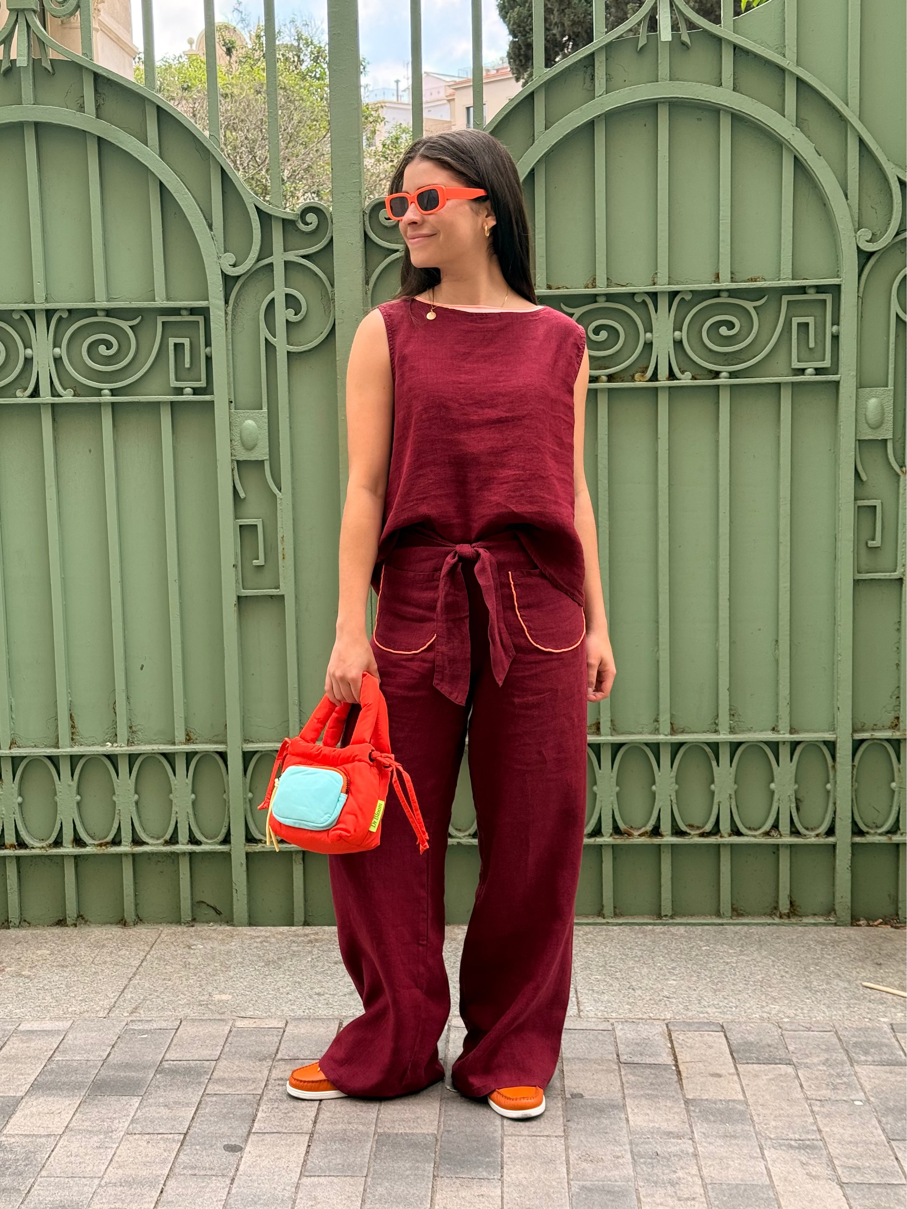 Pantalon en lin vin Lazo