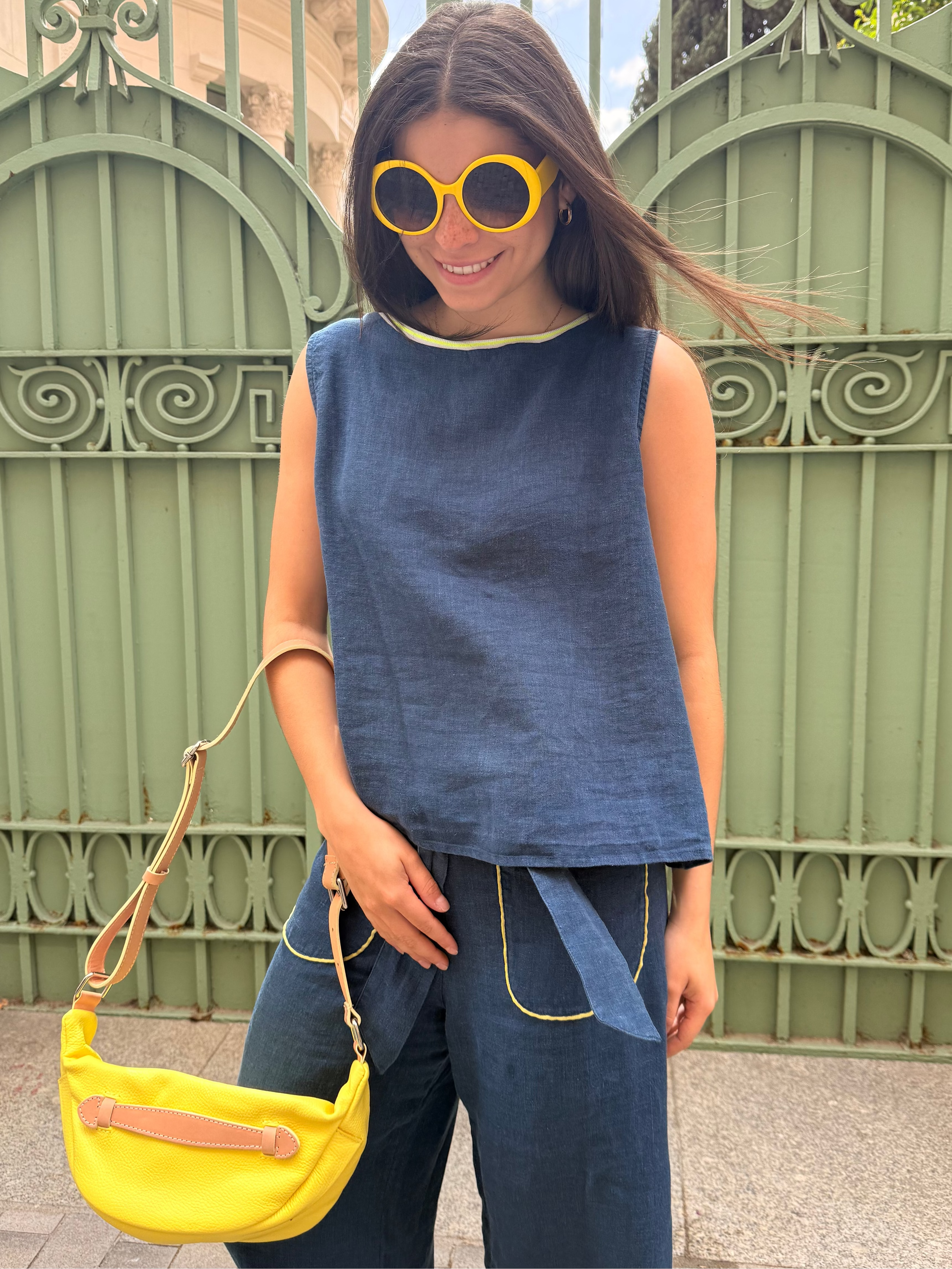Top en lin bleu Ana