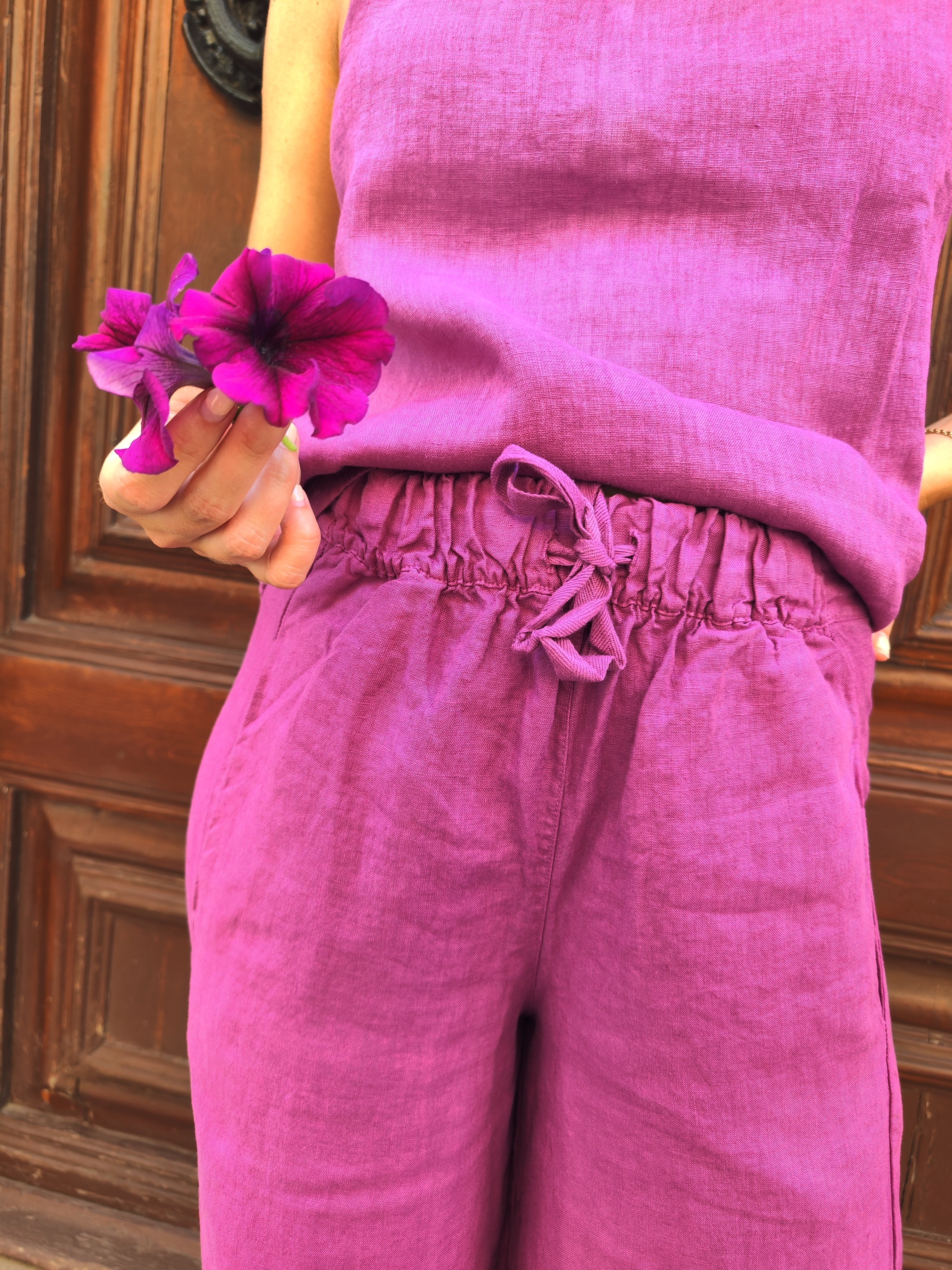 Pantalone Bomba Lino Lampone