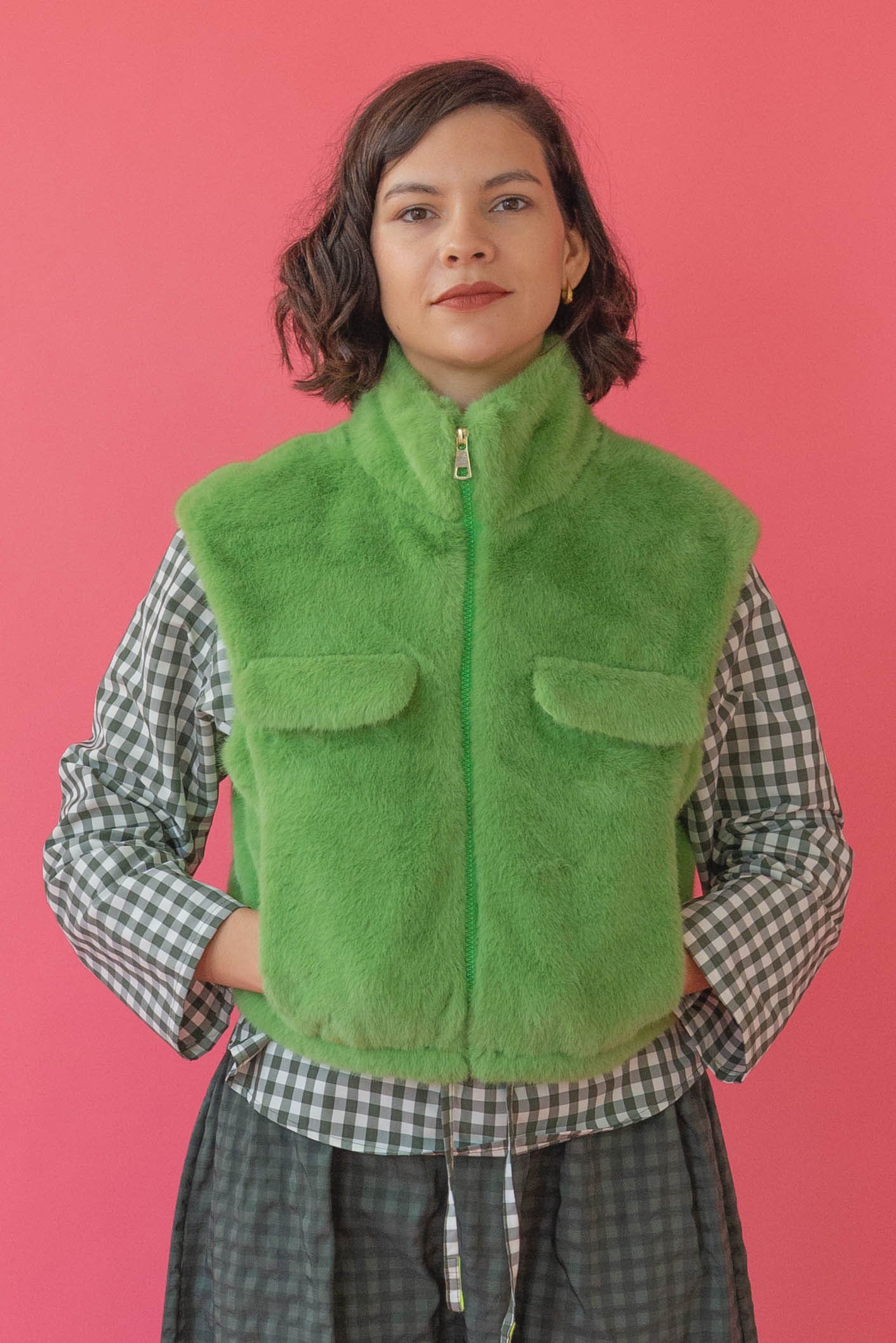 Gilet en fourrure vert