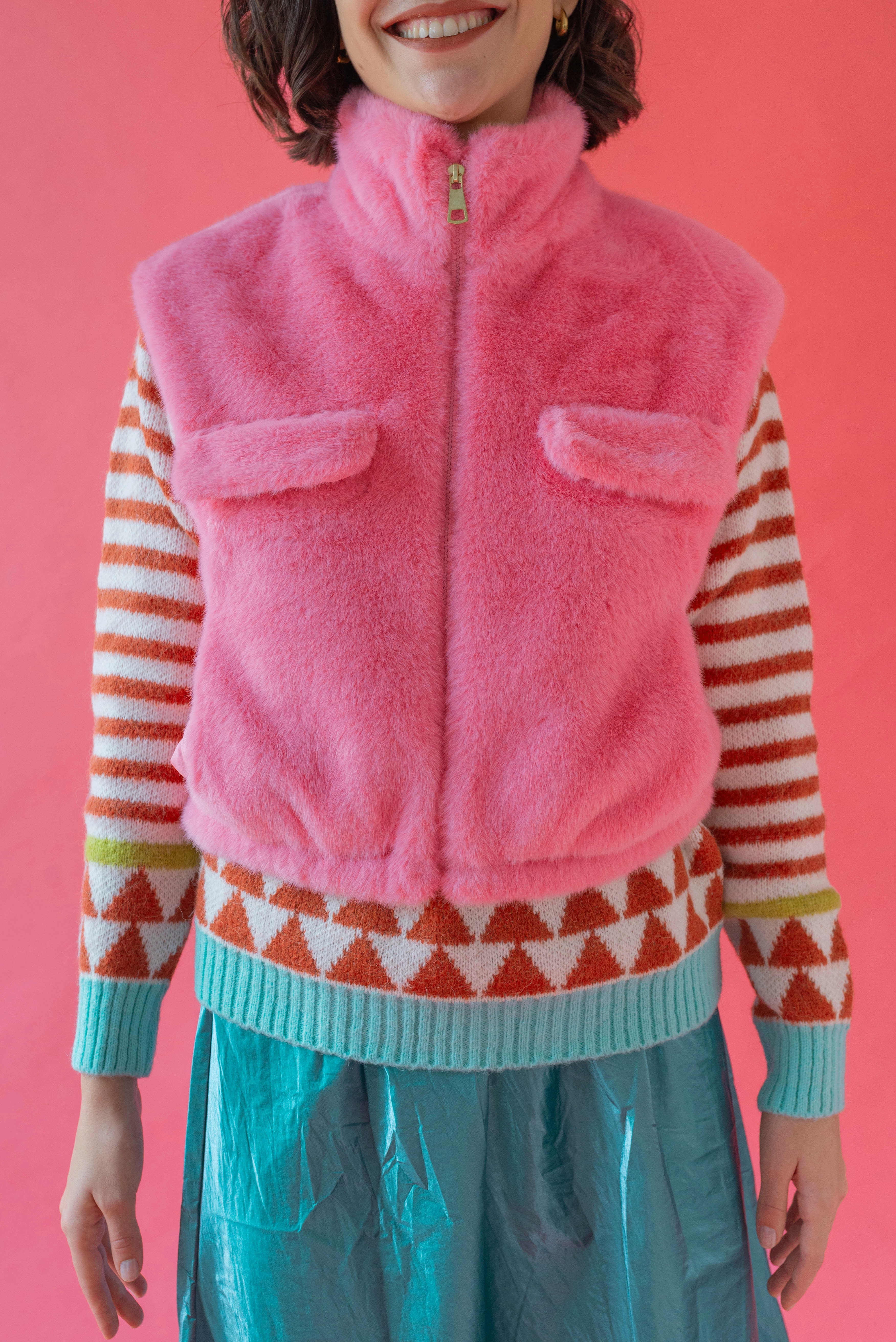 Gilet en fourrure rose