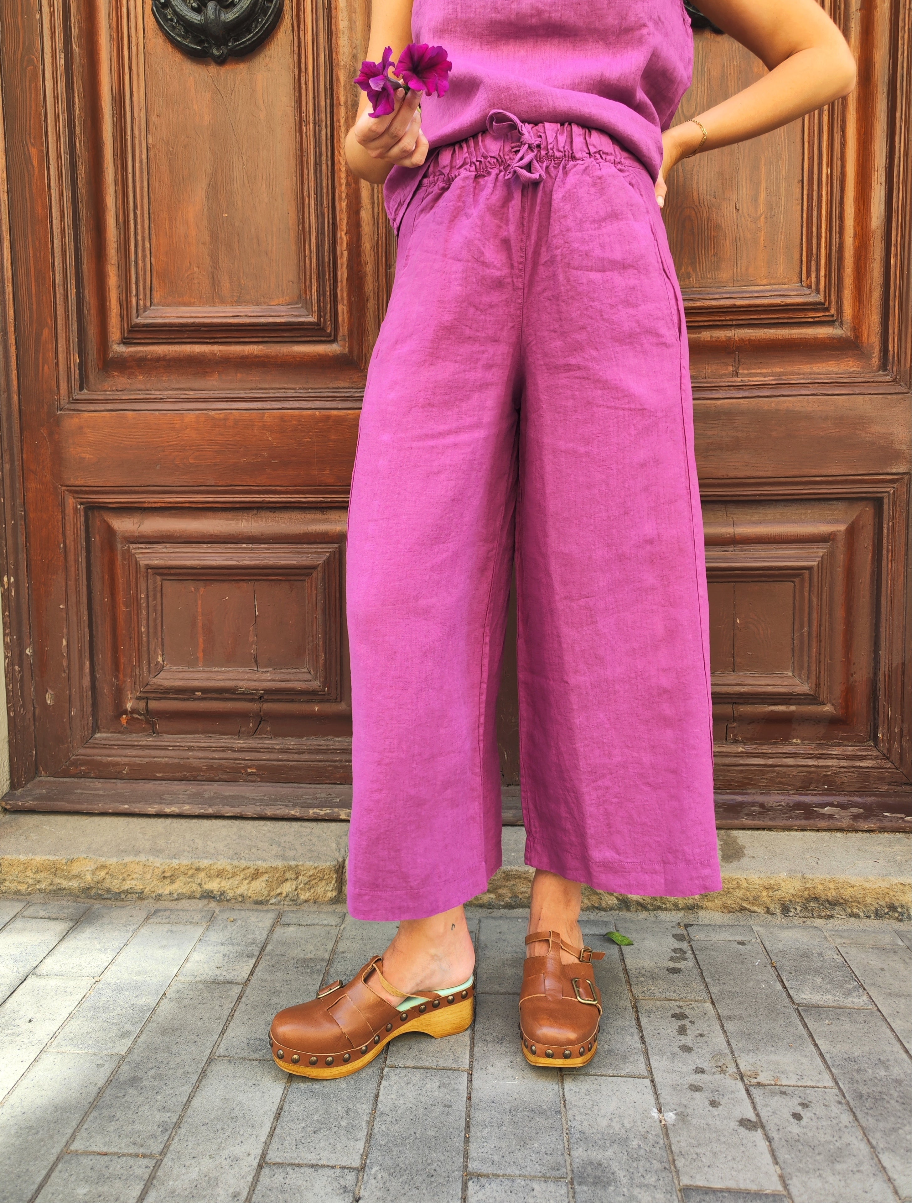 Pantalone Bomba Lino Lampone