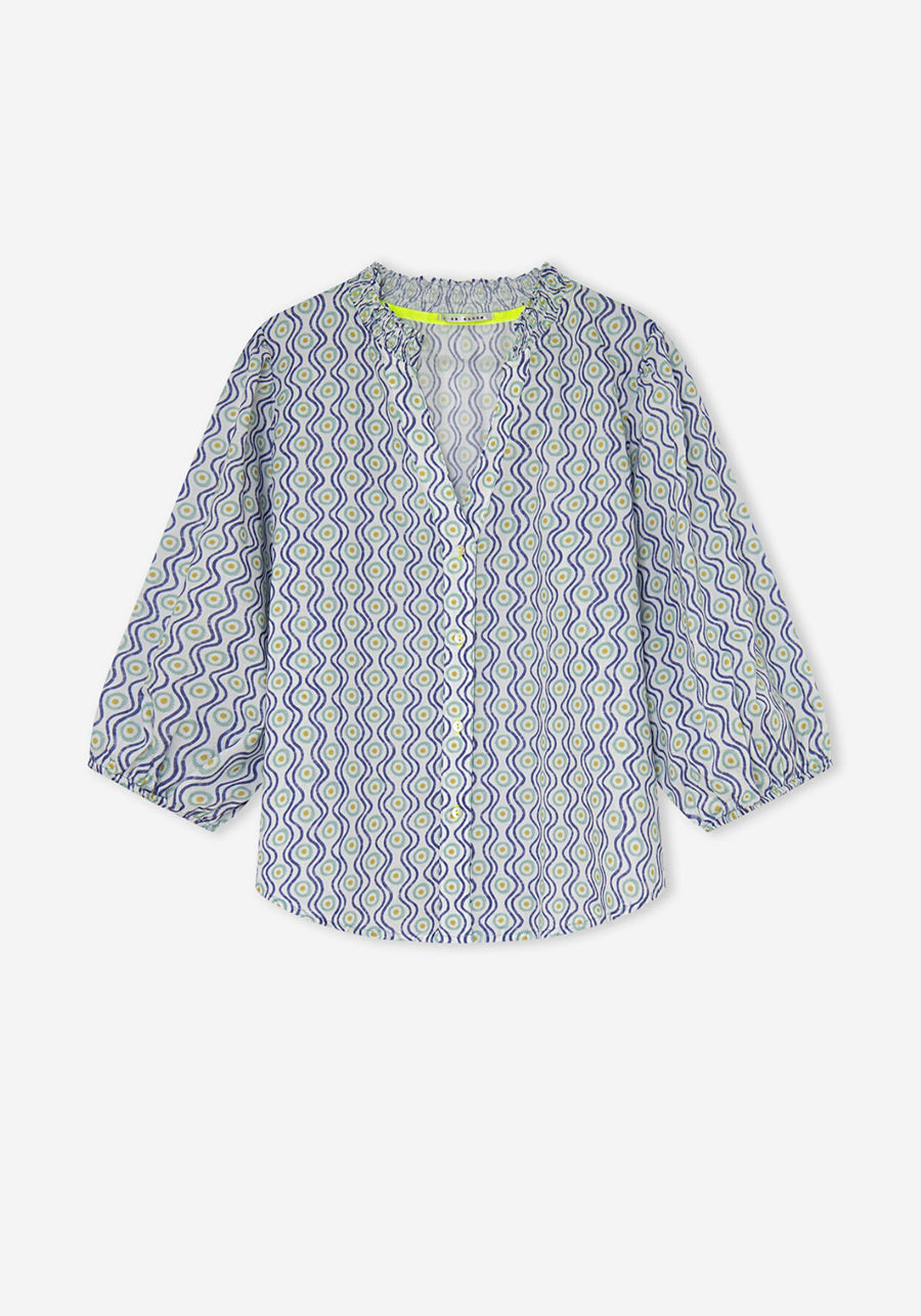 Chemise Mikado à Marguerites Bleue