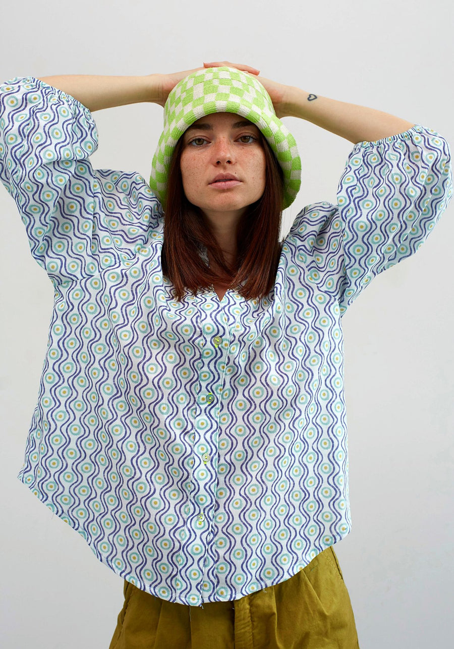 Chemise Mikado à Marguerites Bleue