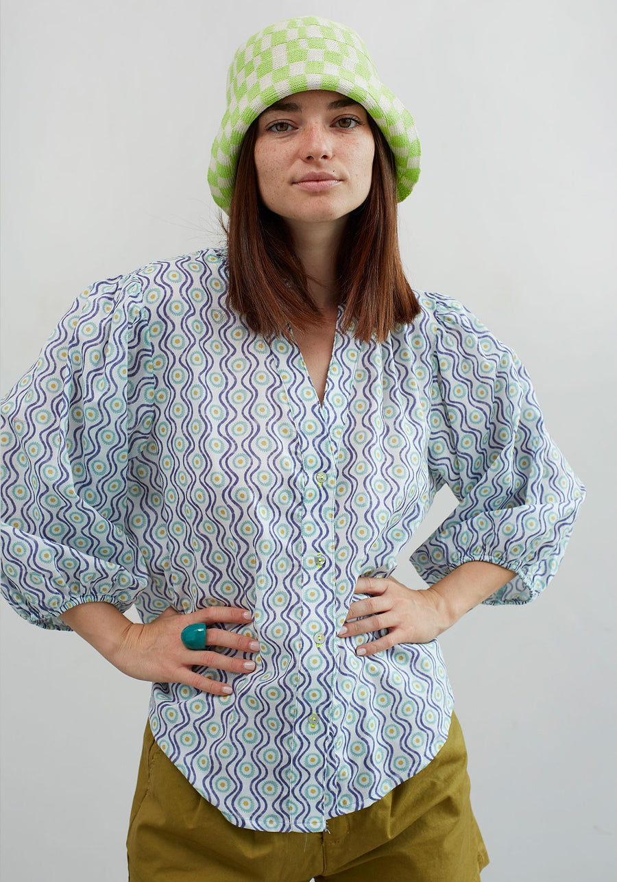 Chemise Mikado à Marguerites Bleue