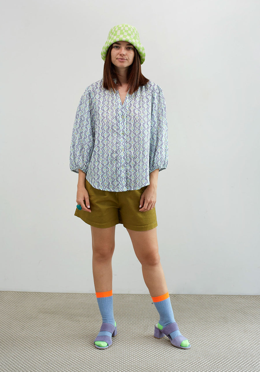 Chemise Mikado à Marguerites Bleue