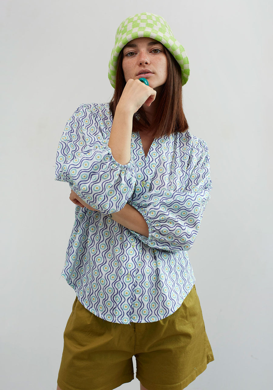 Chemise Mikado à Marguerites Bleue