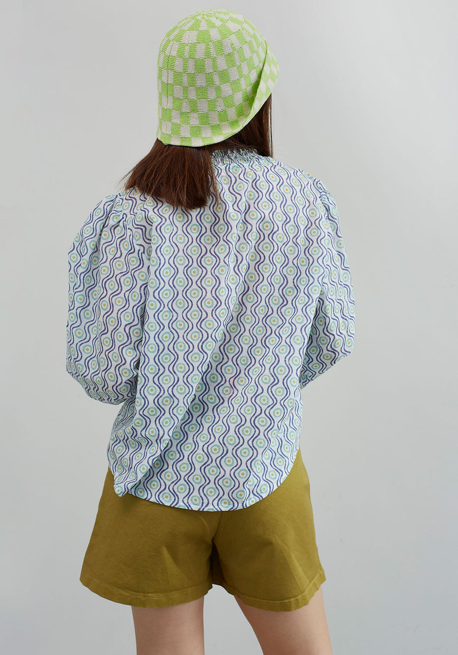 Chemise Mikado à Marguerites Bleue
